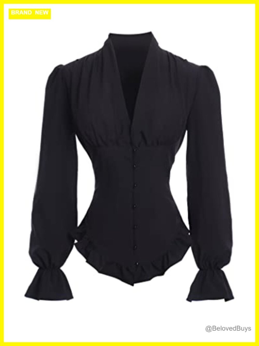 Victorian Chiffon Blouse Ruffle Long Sleeve V-Neck Lace Up Women Retro Top